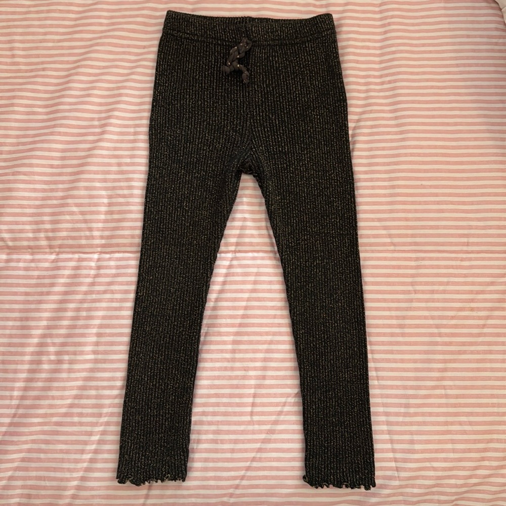 Petite Hailey Metallic Frill Leggings Size 5 in Black and Gold